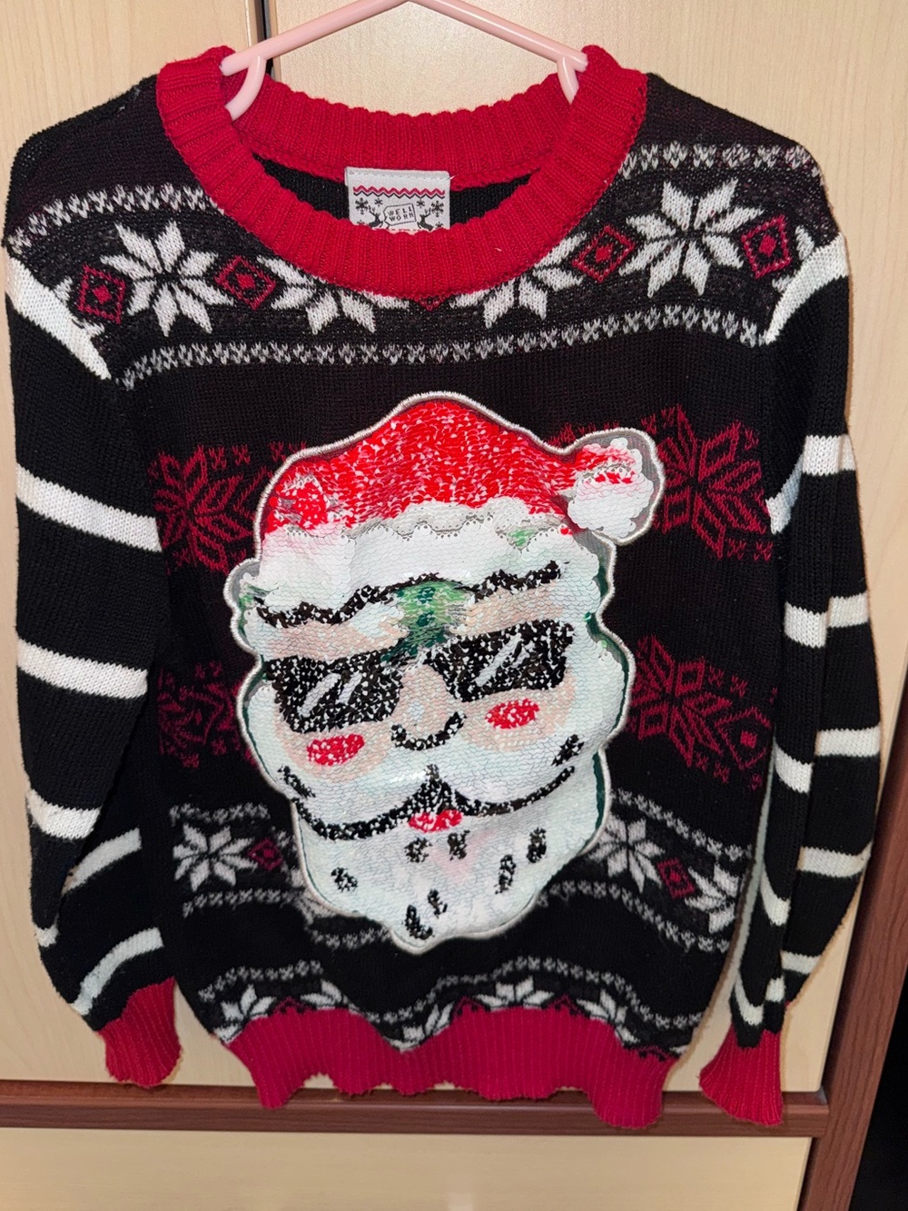 Well Worn Holiday Sweater Boy  XS Reversible Sequin Santa Ugly Christmas Sweater